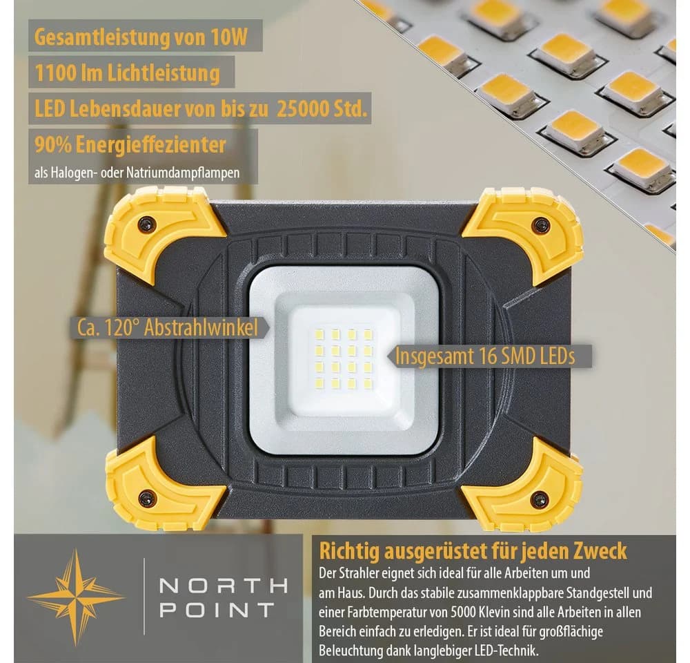 Northpoint LED Baustrahler 1100 Lumen Akku dimmbar IP54 Powerbank - Bild 4