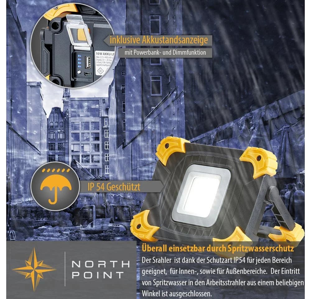 Northpoint LED Baustrahler 1100 Lumen Akku dimmbar IP54 Powerbank - Bild 5