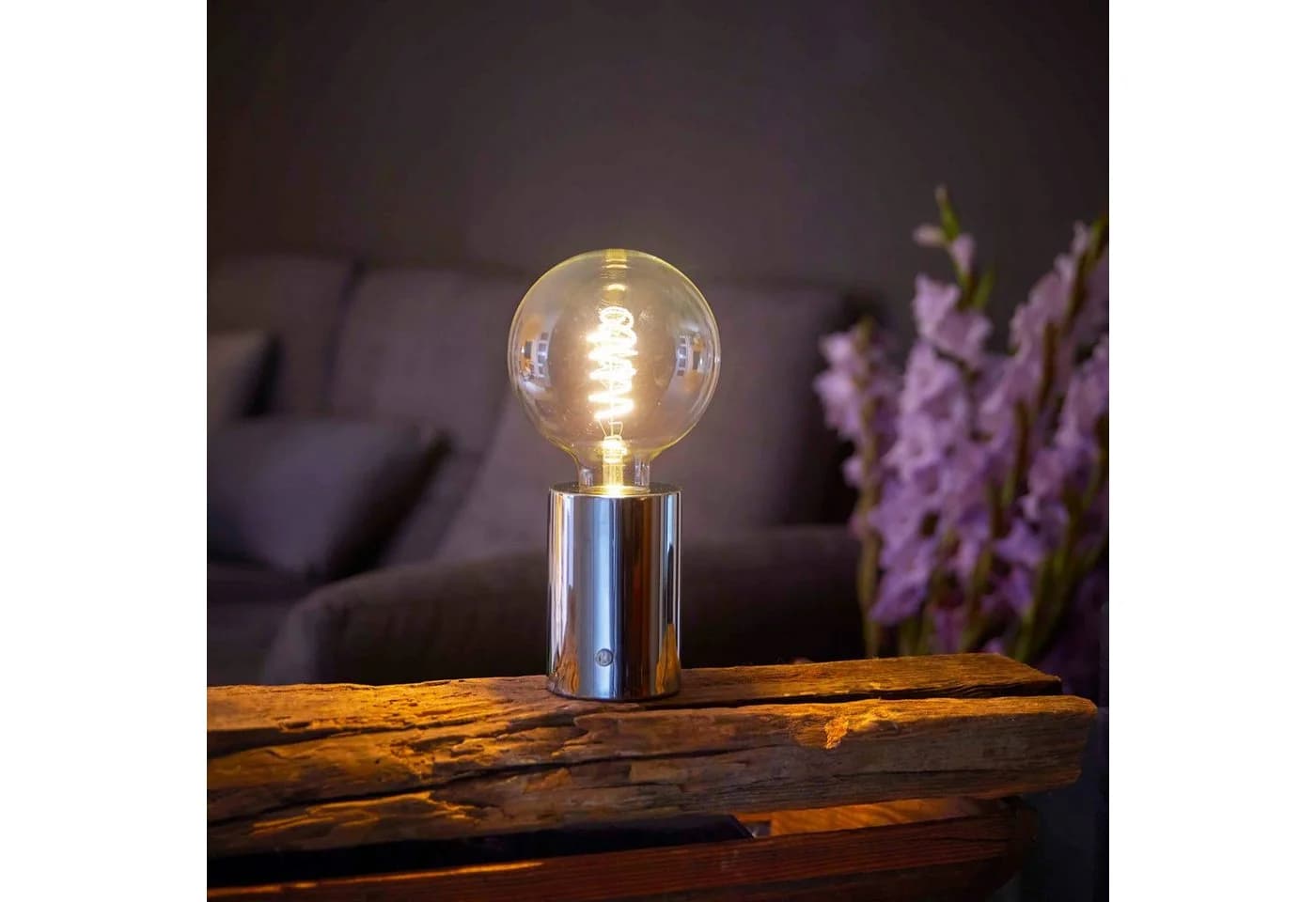 Northpoint Nachttischlampe LED Akku Tischleuchte Edison Glühbirne Chrom - Bild 5