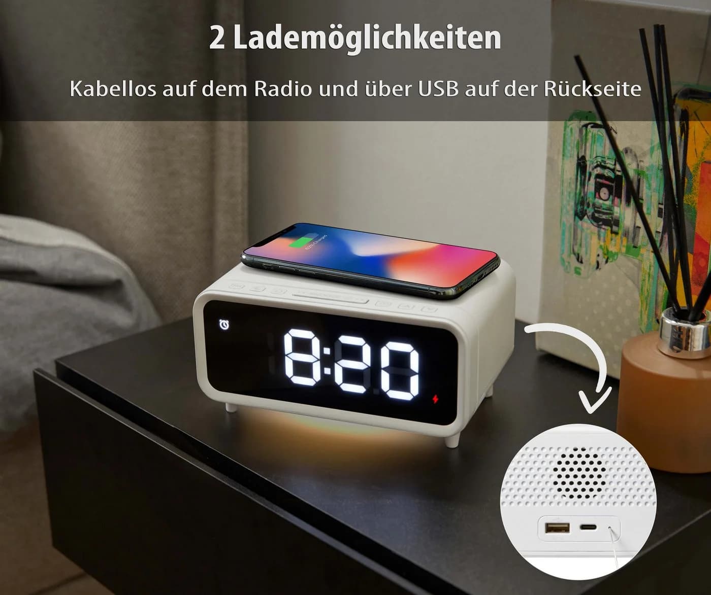 Northpoint Radiowecker DAB+ Weiß mit Kabelloser Ladestation und Nachtlicht - Bild 3