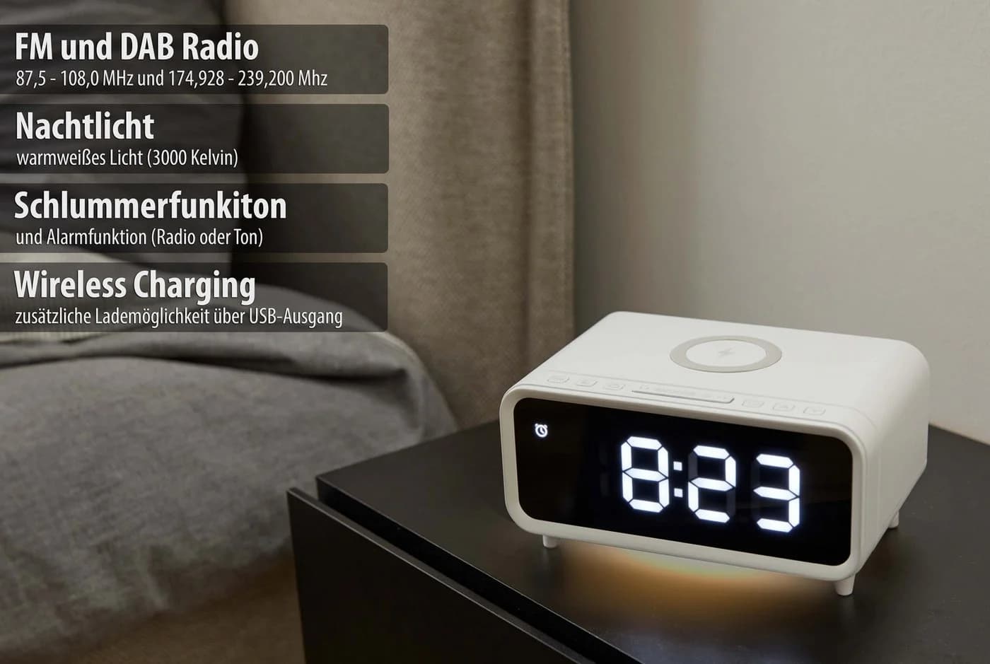 Northpoint Radiowecker DAB+ Weiß mit Kabelloser Ladestation und Nachtlicht - Bild 4