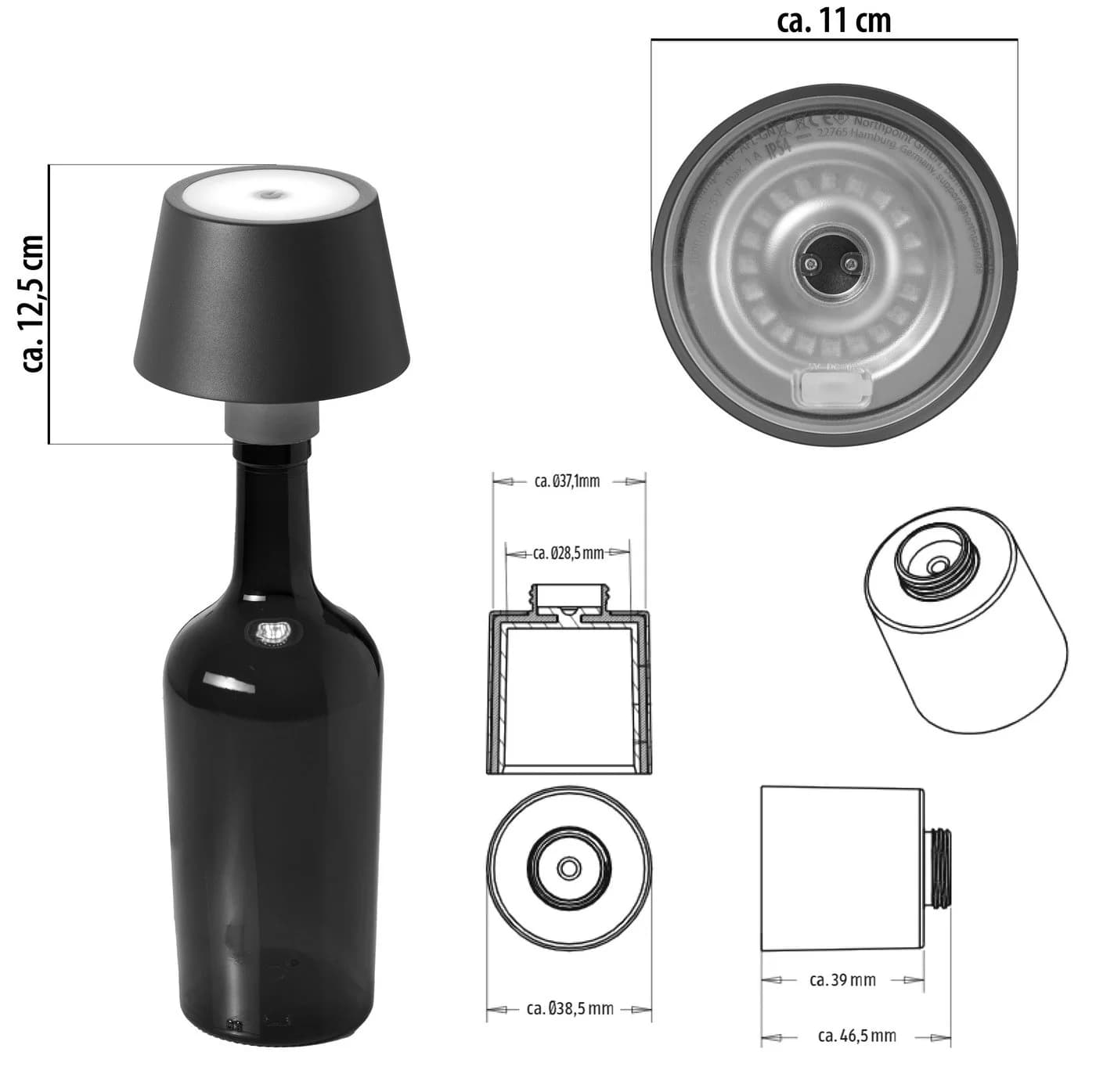 Northpoint LED Flaschenlampe Dimmbar mit Akku & Touchsensor - Bild 3