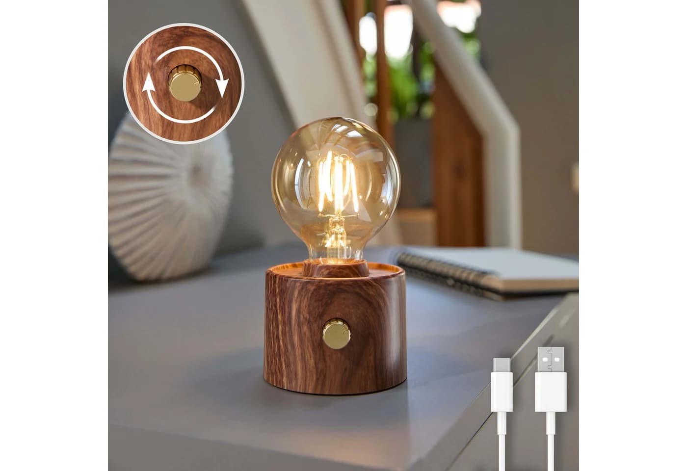 Northpoint LED Nachttischlampe Vintage Akku mit USB-C dimmbar