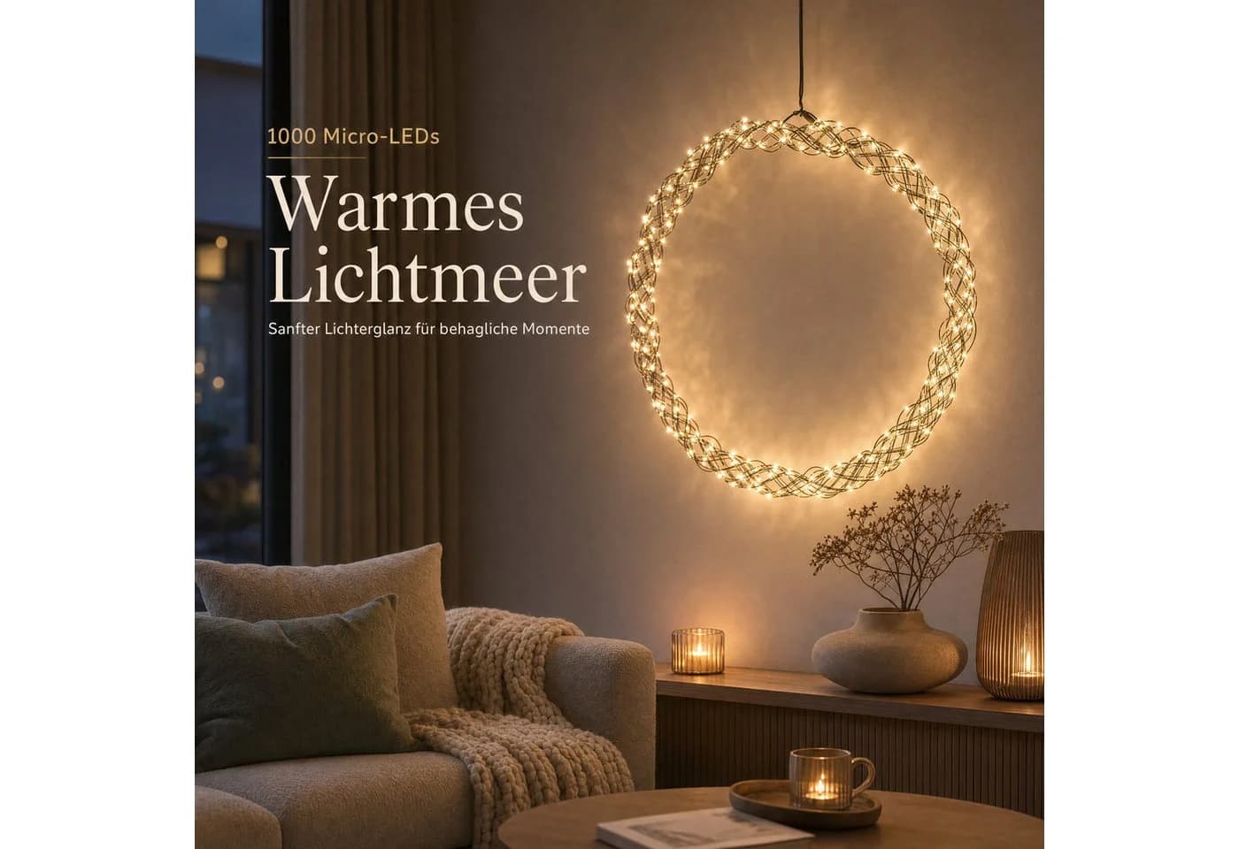 Northpoint XXL LED Lichtkranz 50cm 1000 LEDs Timer Schwarz