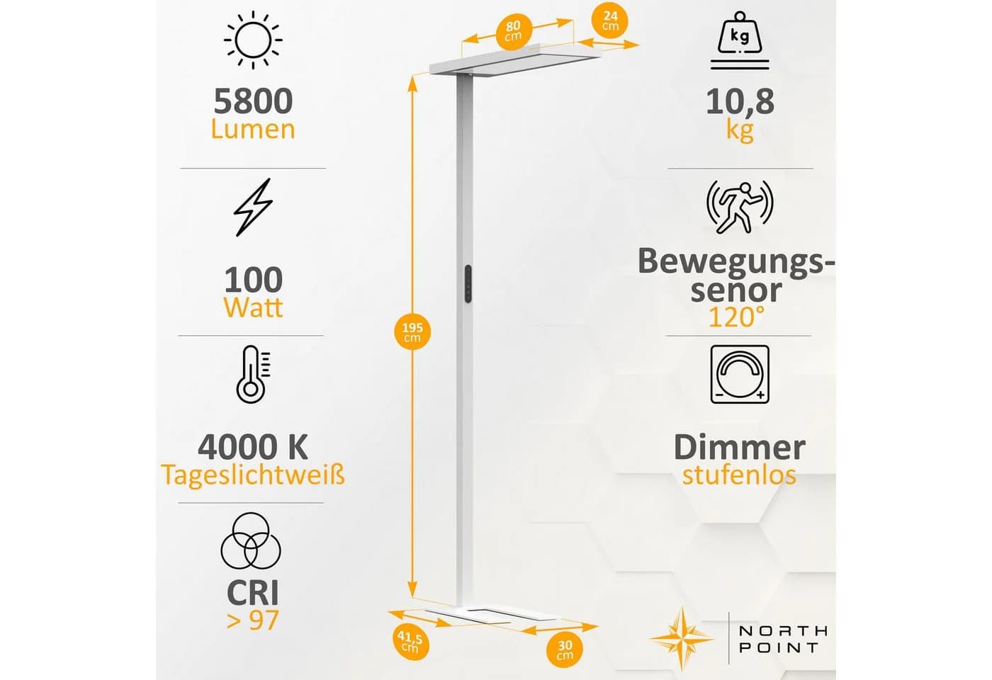 Northpoint LED Stehlampe 100W dimmbar mit Bewegungsmelder und Timer weiß - Bild 3
