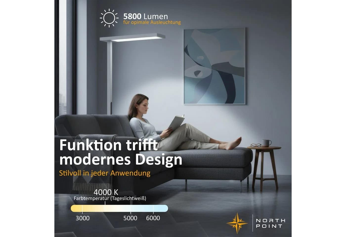 Northpoint LED Stehlampe 100W dimmbar mit Bewegungsmelder und Timer weiß - Bild 5