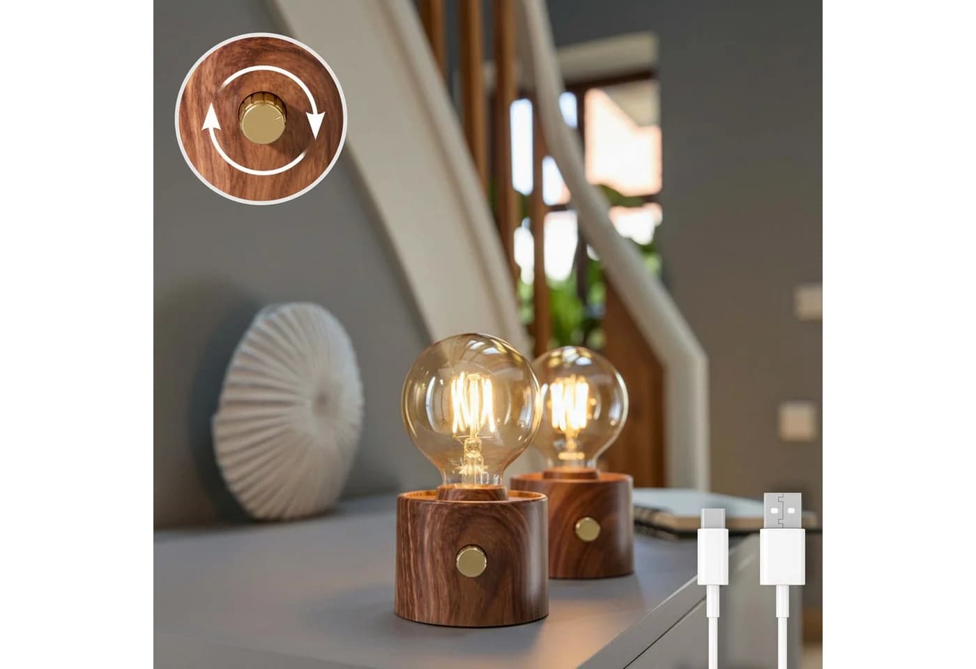 Northpoint LED Nachttischlampe Vintage Edison Akku dimmbar