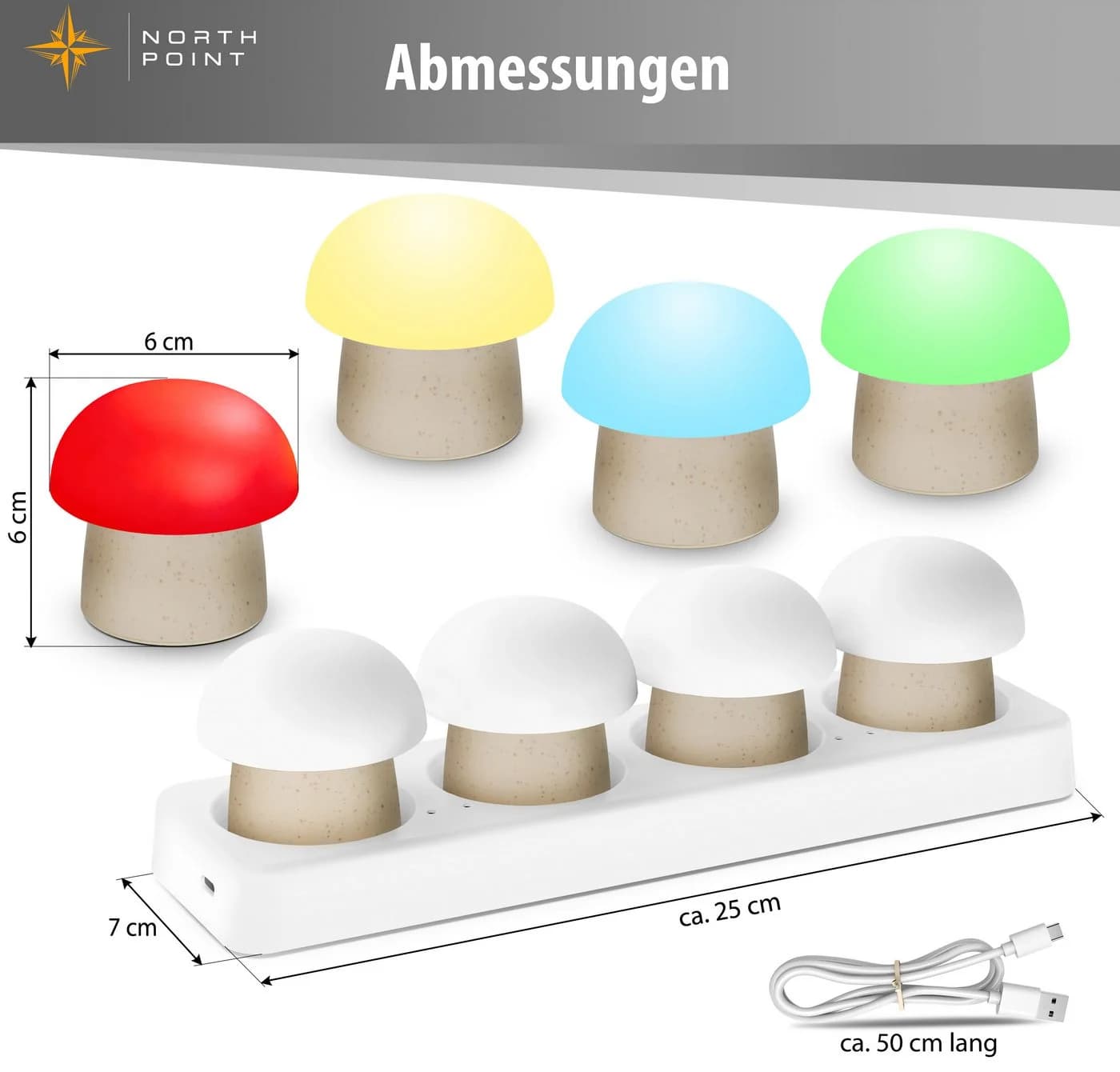 Northpoint LED Dekolicht Mushroom Lounge Lights Beige USB-C IP44 - Bild 3