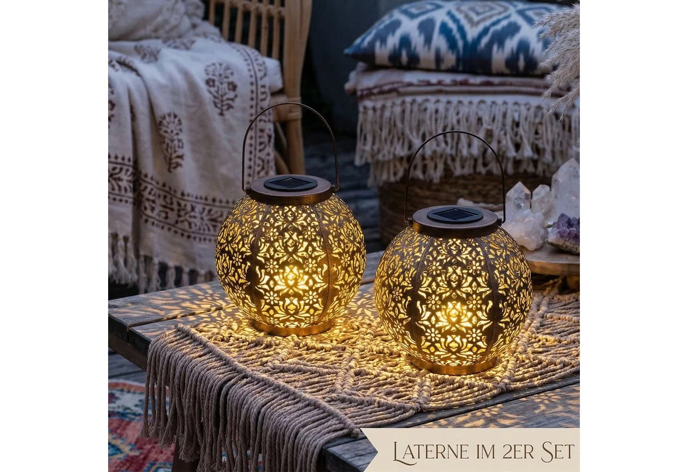 Northpoint LED Solar Laterne Marrakesh 2er-Set Metall Kupfer - Bild 2