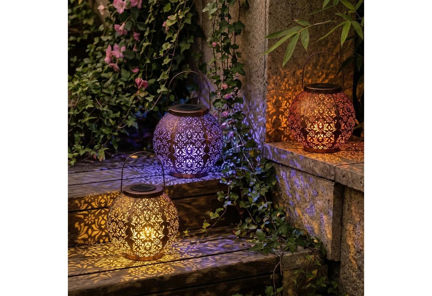 Northpoint LED Solar Laterne Marrakesh 2er-Set Metall Kupfer - Bild 5