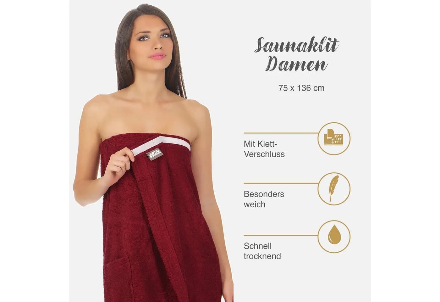 CLASS HOME COLLECTION Damen Saunakilt mit Klettverschluss 100% Baumwolle Frottee - Bild 4