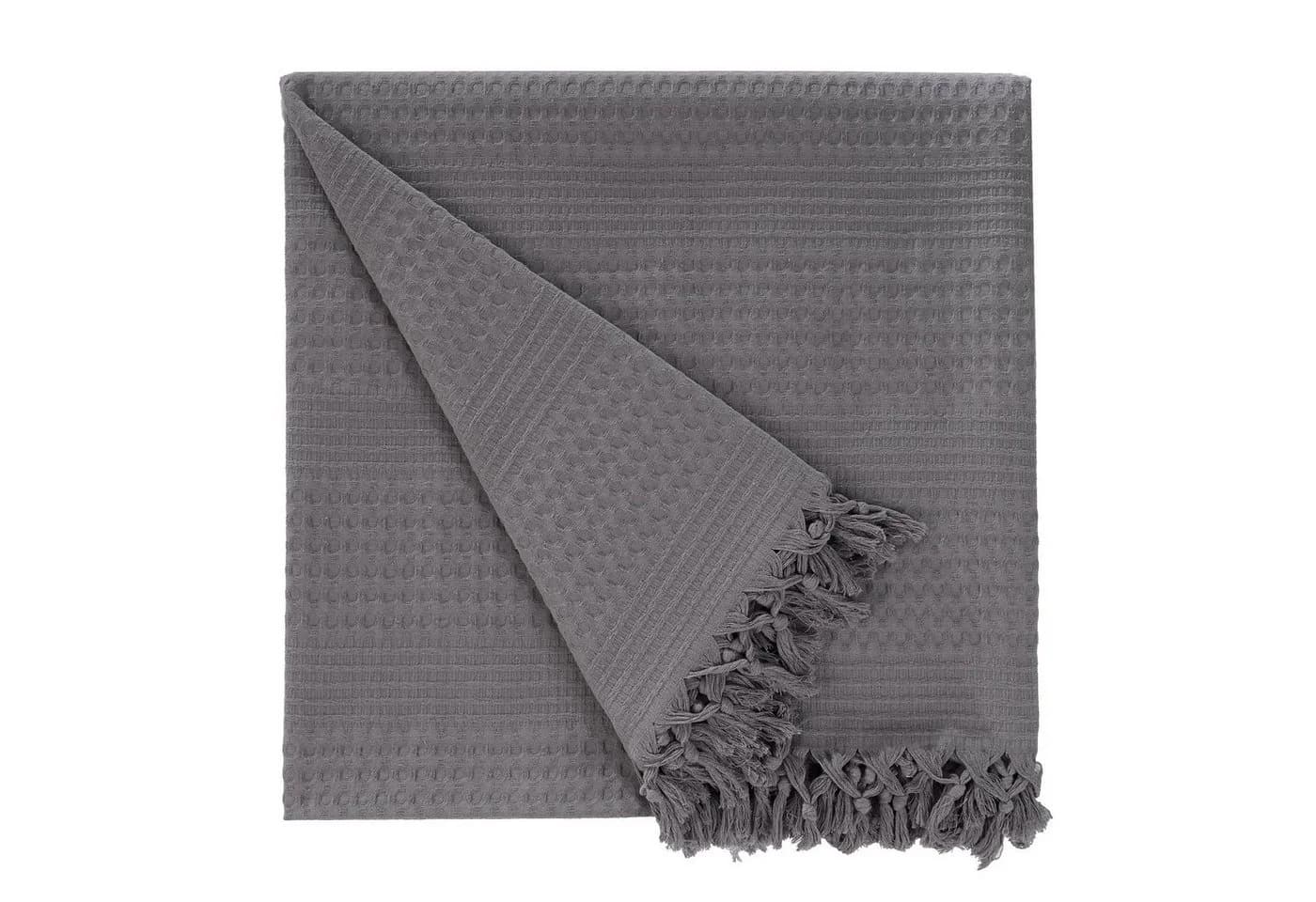CLASS HOME COLLECTION Bettüberwurf Grau Waffeloptik 100% Baumwolle - Bild 2