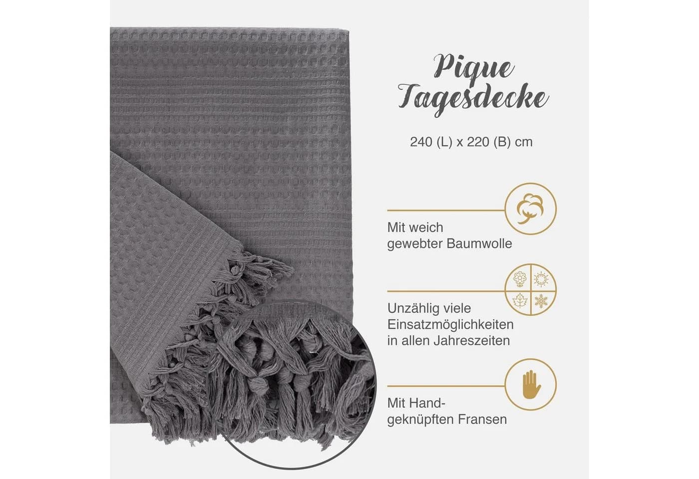 CLASS HOME COLLECTION Bettüberwurf Grau Waffeloptik 100% Baumwolle - Bild 5