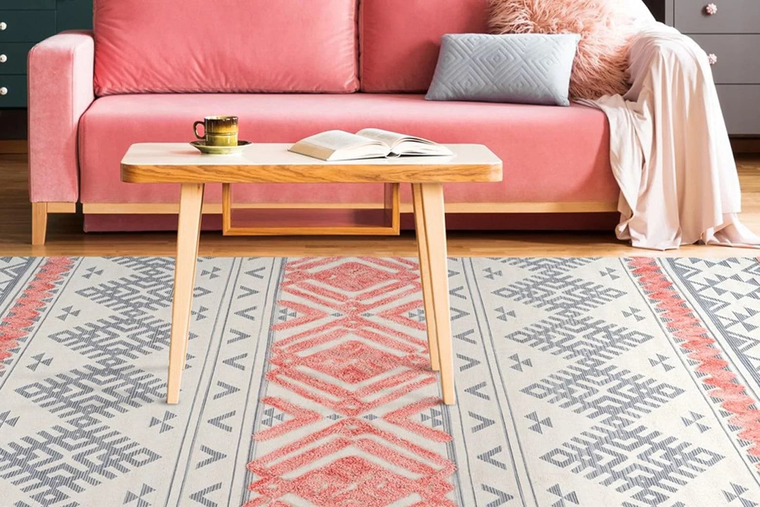 Calo-deluxe Kibo 512 Teppich Grau/Apricot 120x170cm Baumwolle