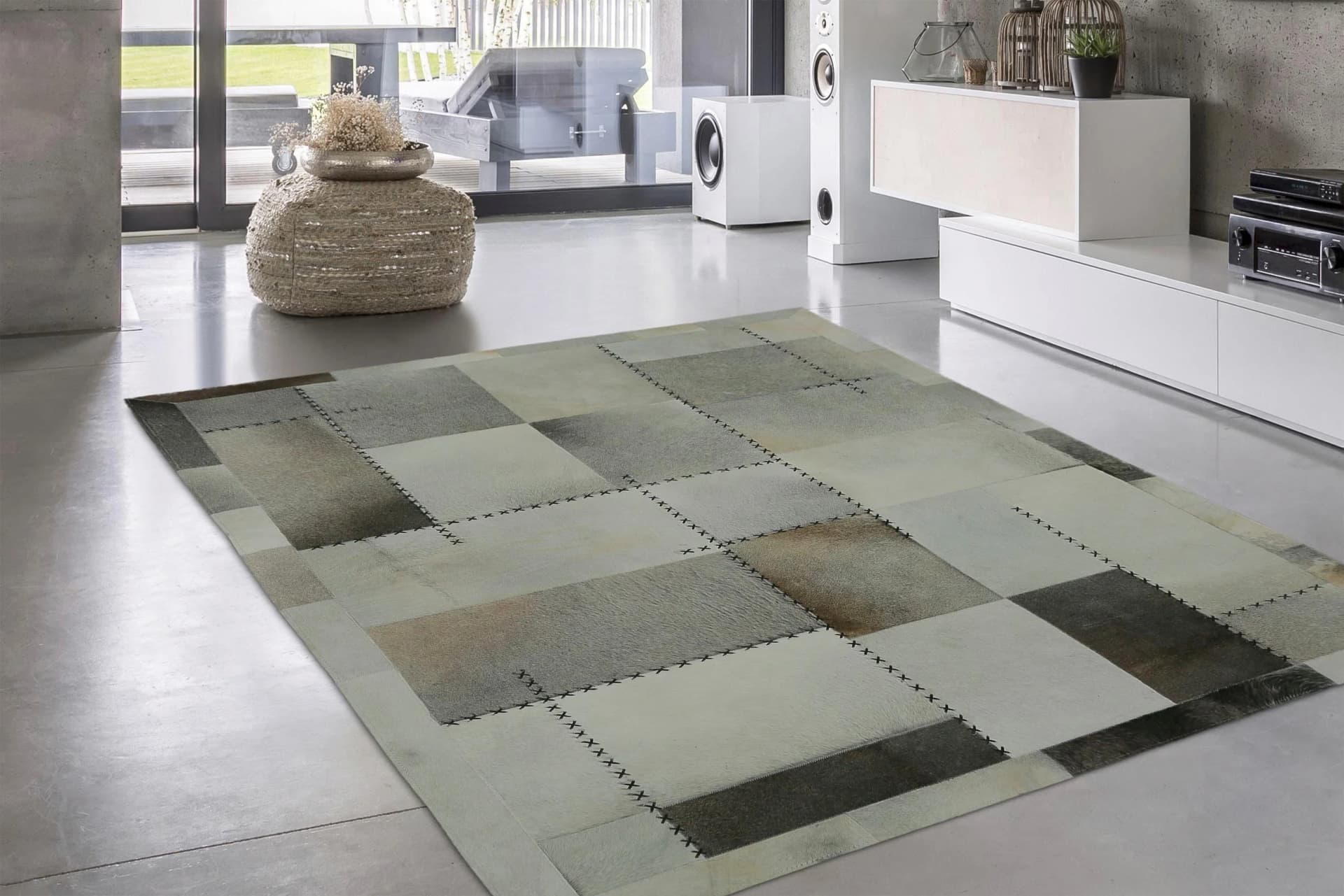 CALO-DELUXE Lederteppich Grau Modern Leder
