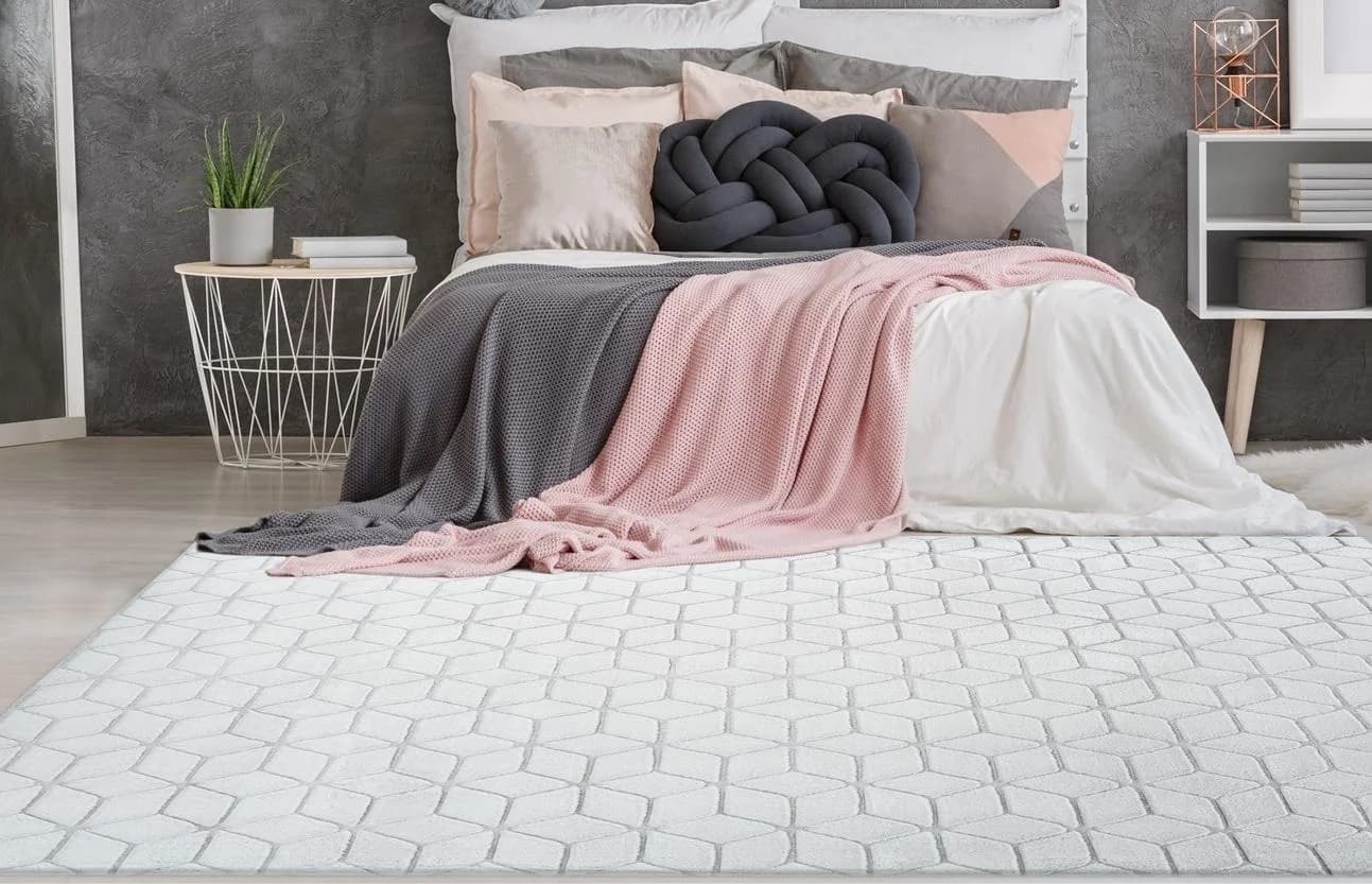 Teppich CALO-DELUXE Jardan-1000 Grau-Blau Weiß Microfaser
