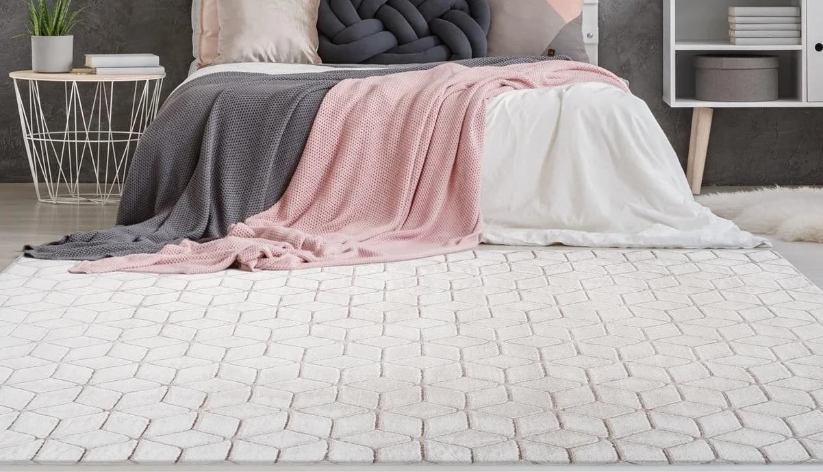 Calo-deluxe Teppich Jardan-1000 Rosa Weiß Gemustert