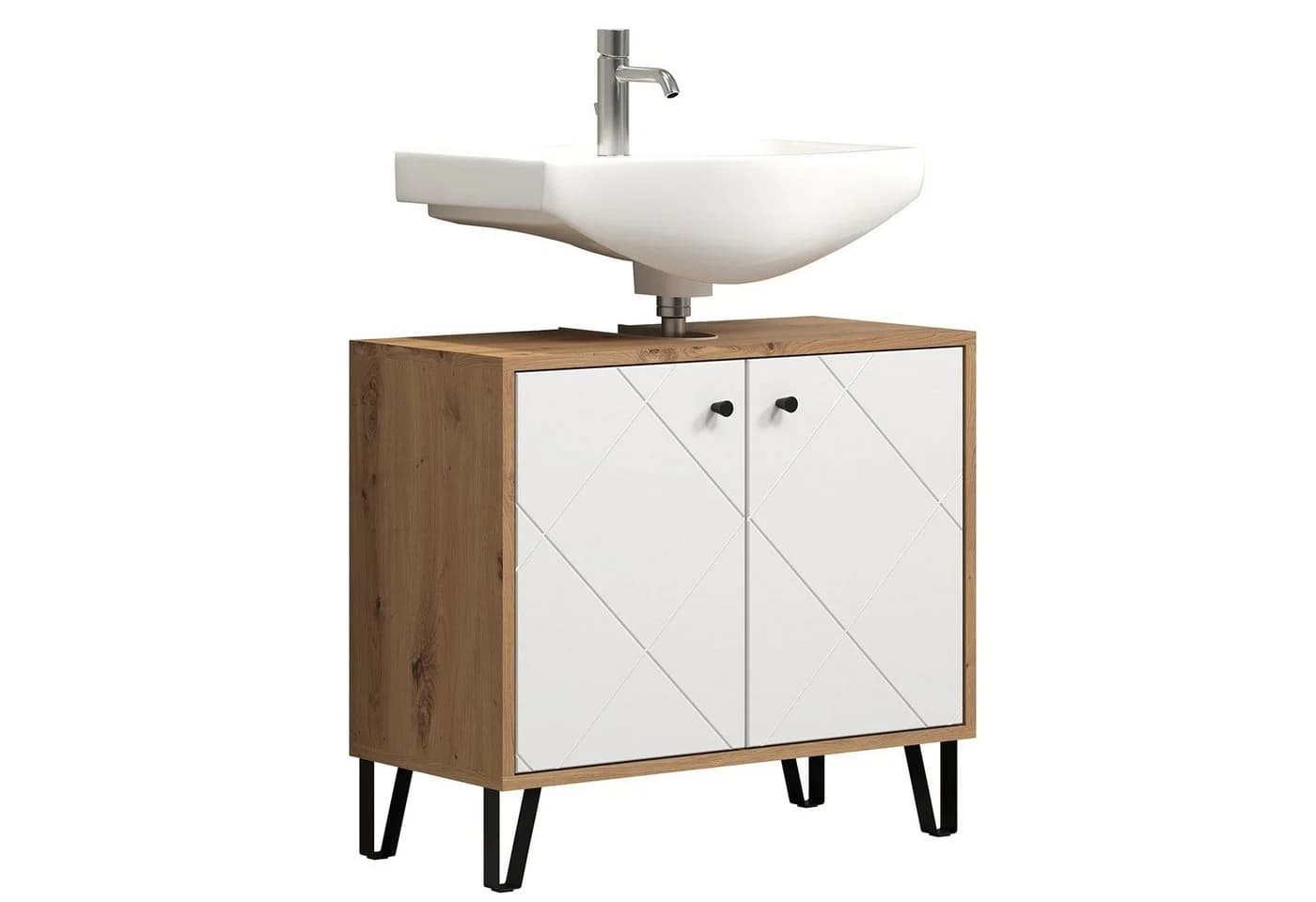 trendteam Waschbeckenunterschrank Weiß Matt Lack Skandi Design - Bild 3