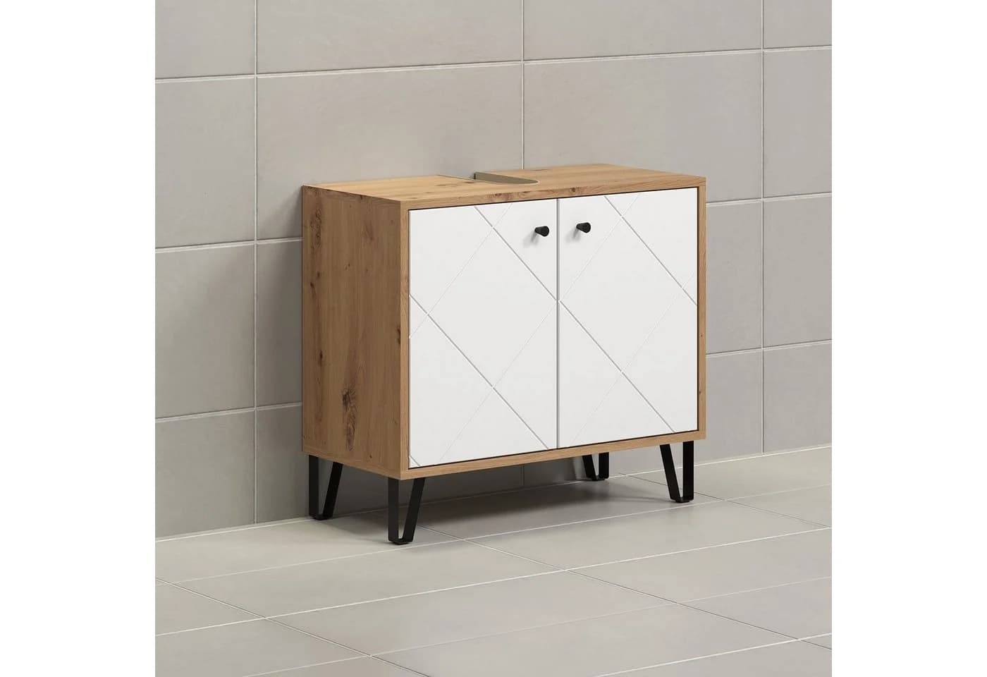 trendteam Waschbeckenunterschrank Weiß Matt Lack Skandi Design - Bild 4