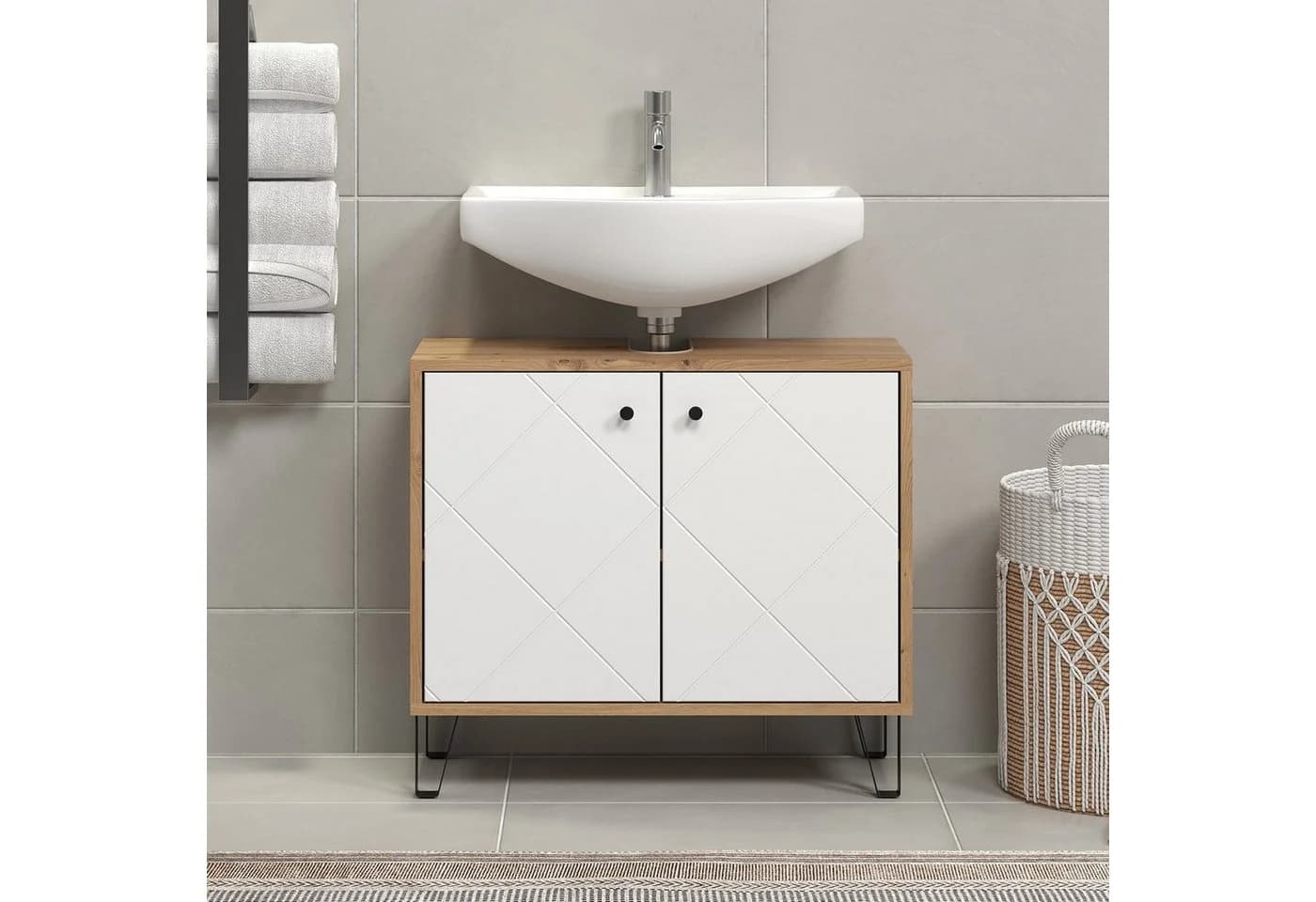 trendteam Waschbeckenunterschrank Weiß Matt Lack Skandi Design - Bild 5