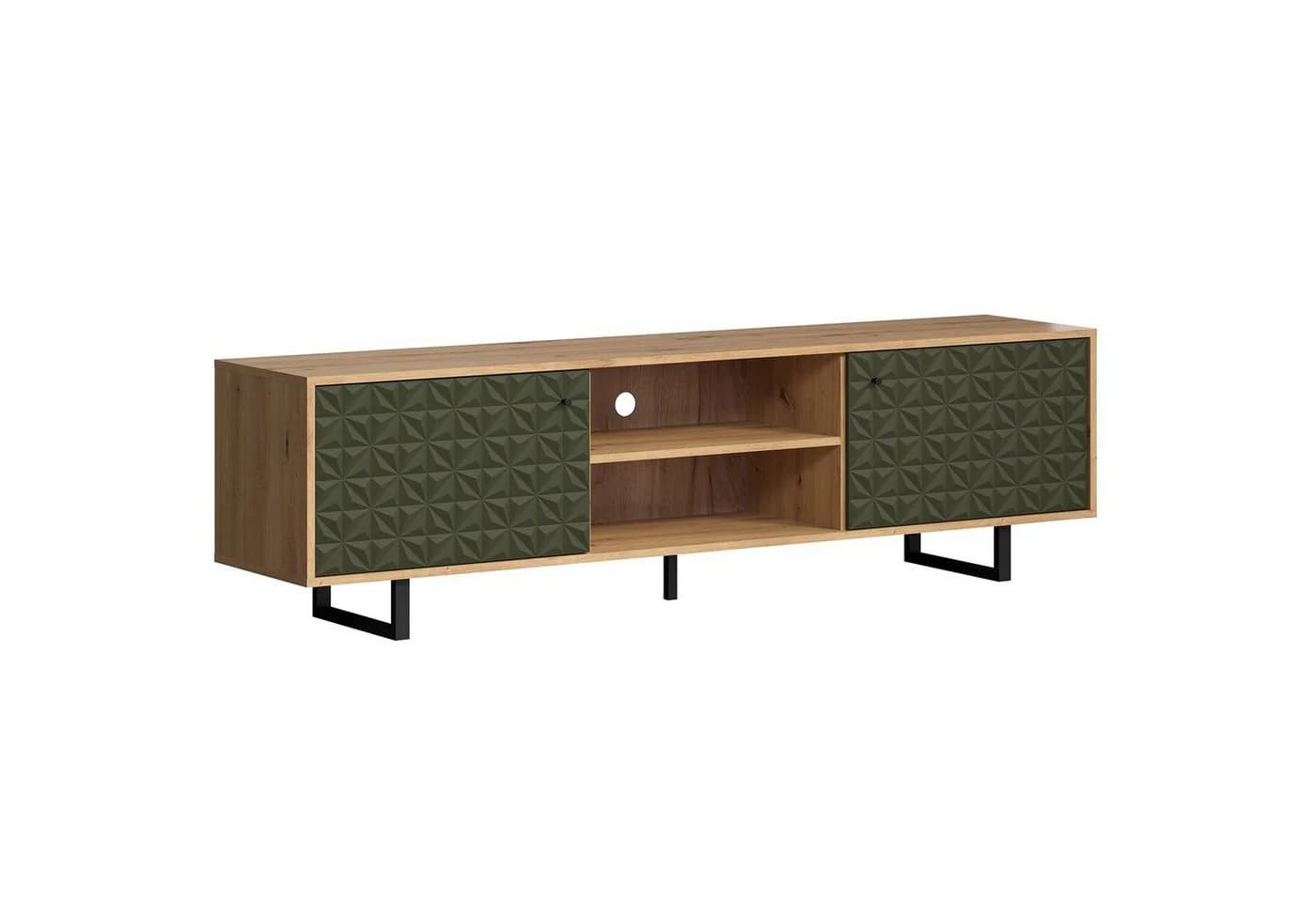 trendteam TV-Lowboard Sentra Grün Eiche Schwarz Soft-Close - Bild 2