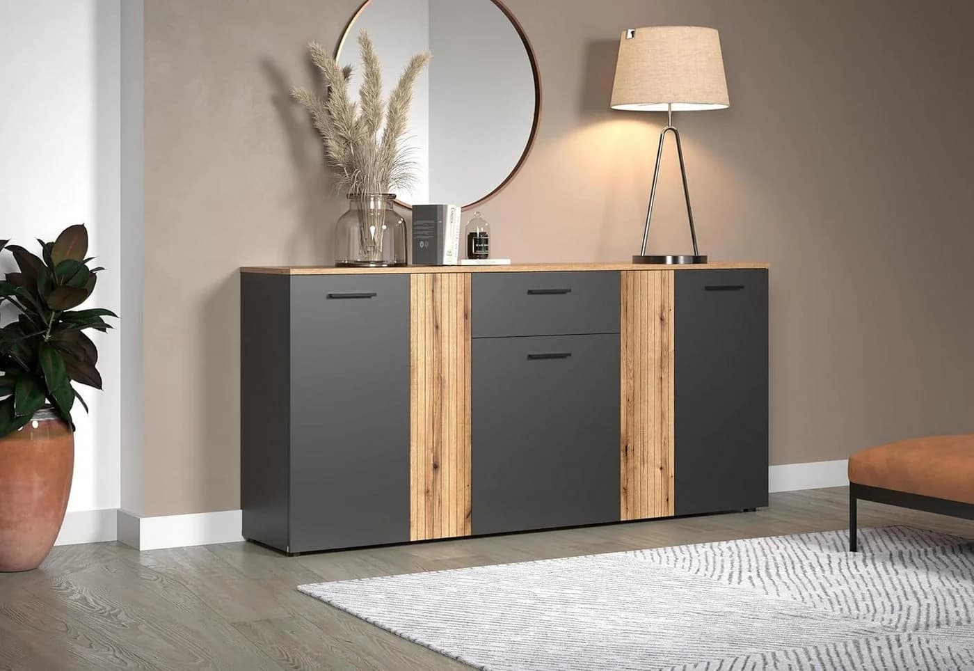 trendteam Kommode Sideboard 181 cm Anthrazit Eiche Melamin - Bild 4