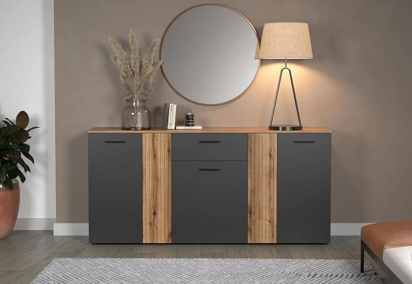 trendteam Kommode Sideboard 181 cm Anthrazit Eiche Melamin - Bild 5