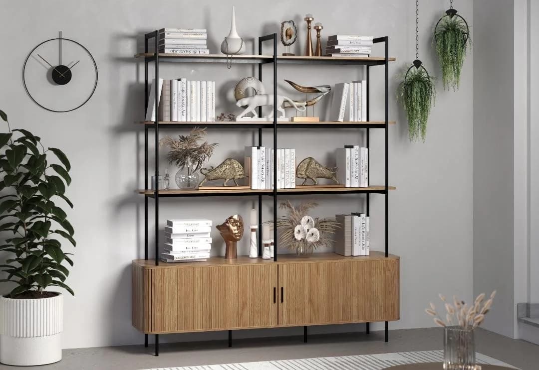 trendteam Regal Ronin 2 Jalousietüren 3 Regale Eiche Dekor - Bild 5