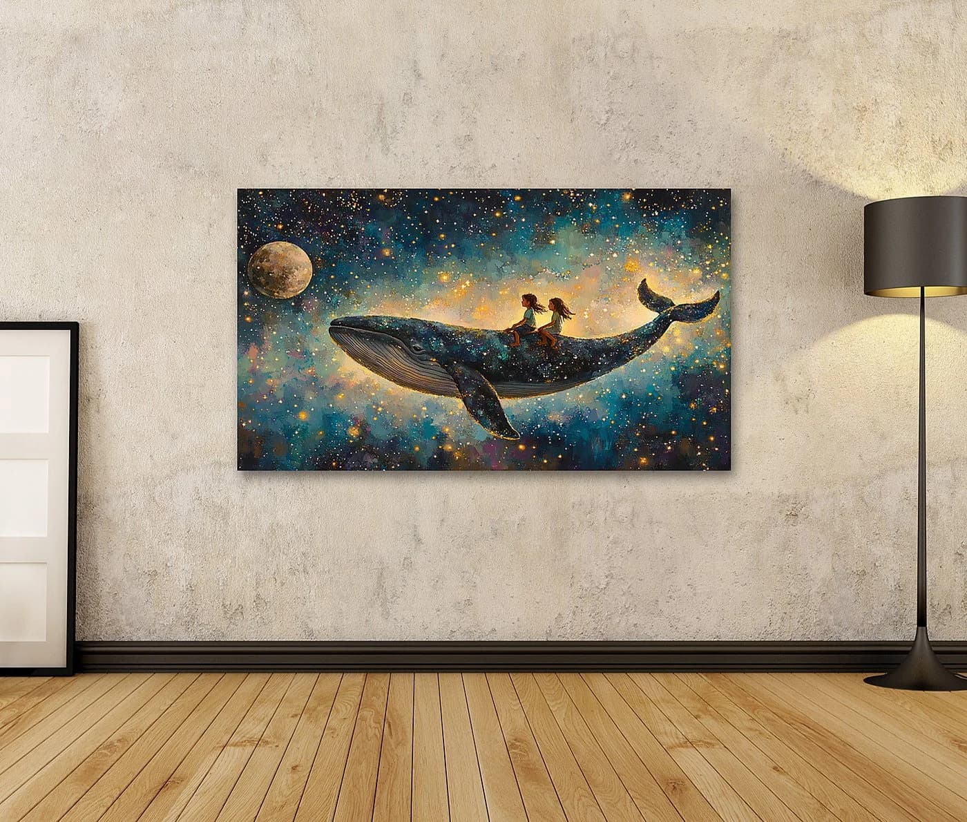 islandburner Leinwandbild Mondlicht Abenteuer auf einem Wal 100x57cm