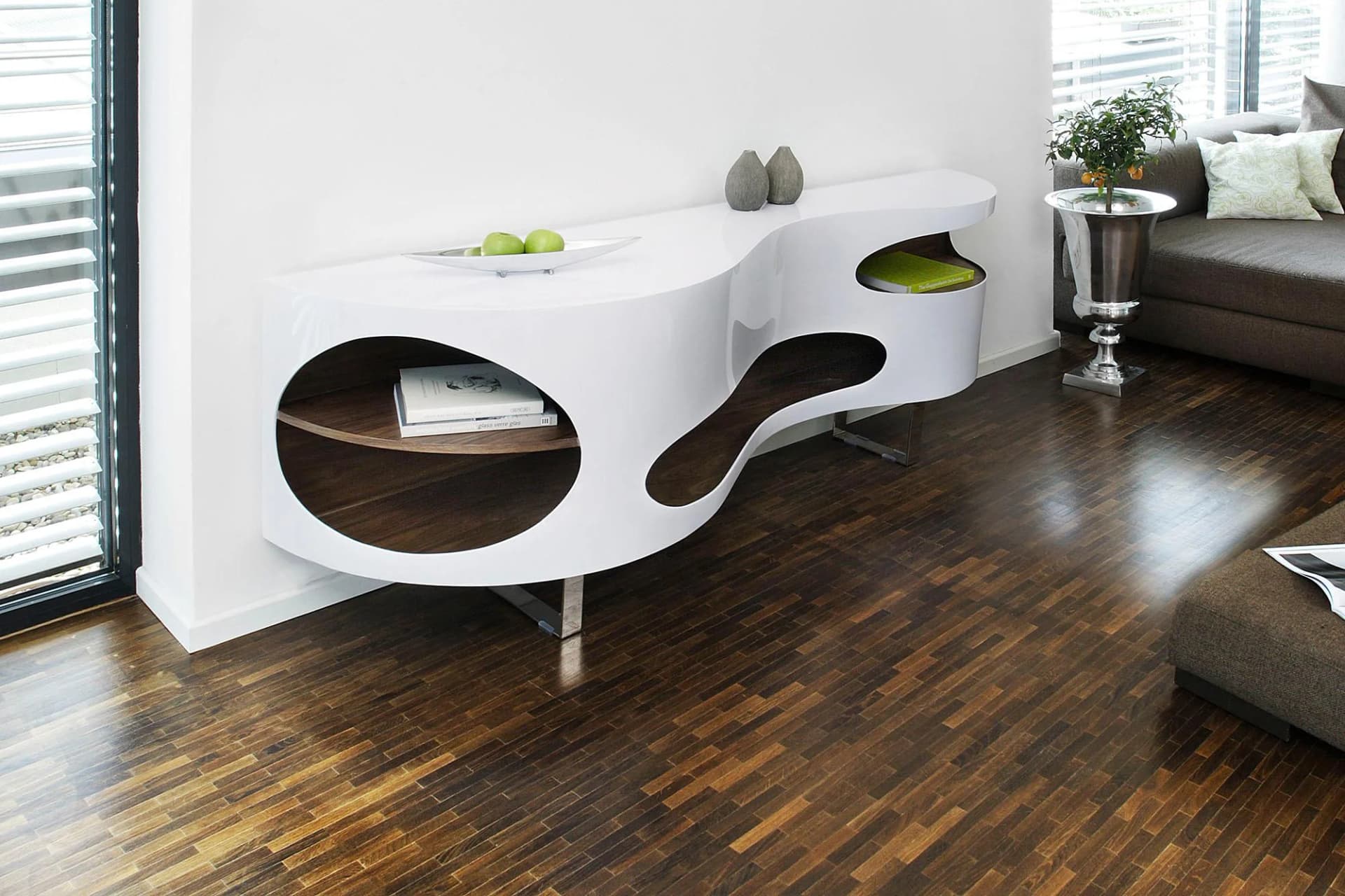 Salesfever Sideboard Slough Weiß/Walnuss Hochglanz