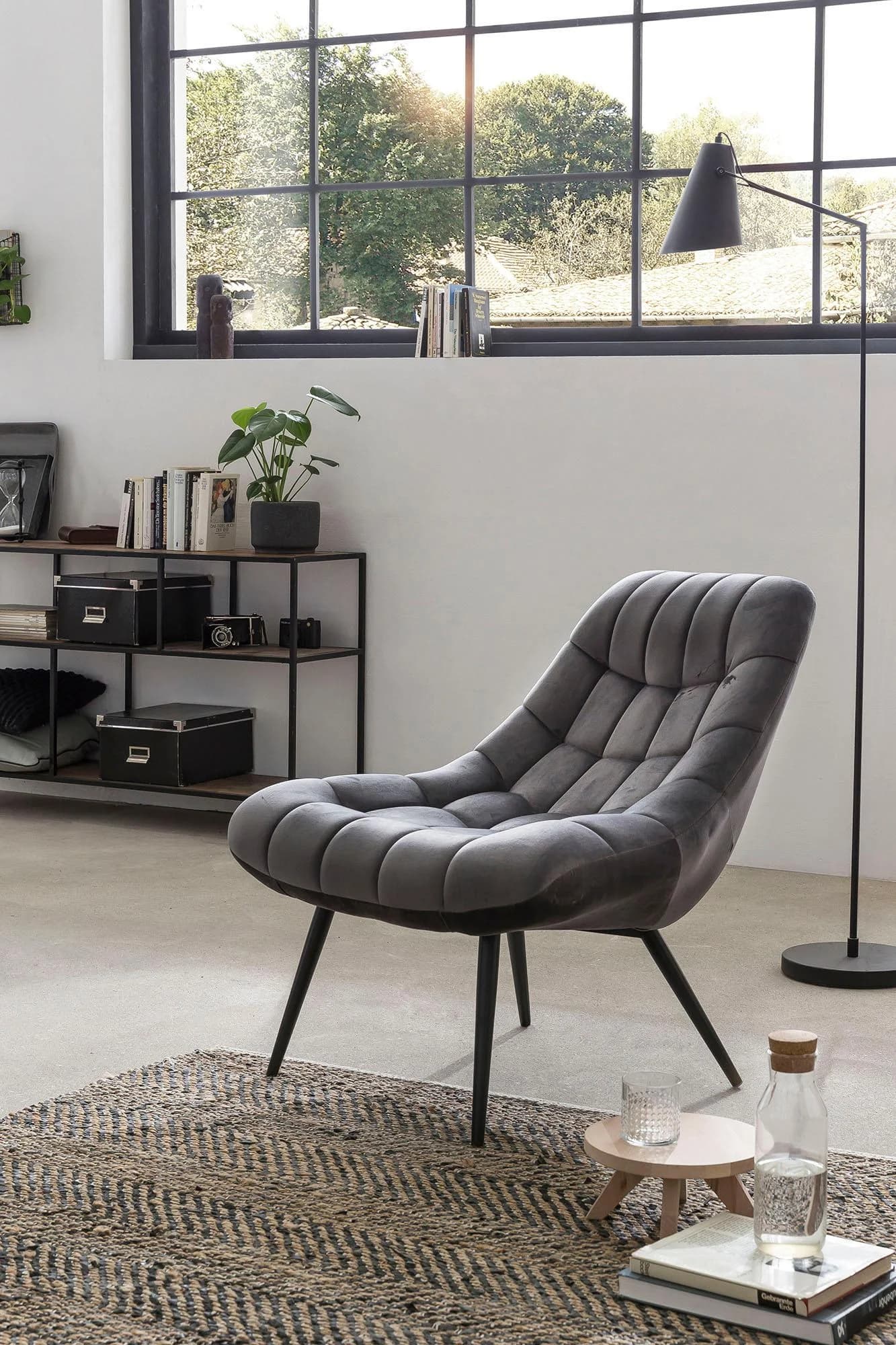 Relaxsessel SALESFEVER Toulon Grau Schwarz Samt XXL-Steppung