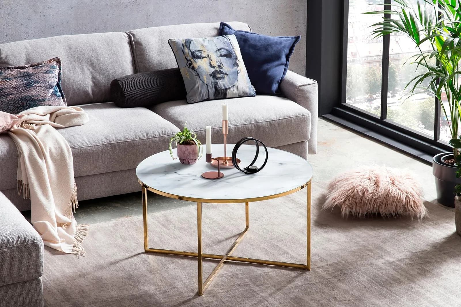 Salesfever Couchtisch Caorle Weiß/Gold Glas Marmoroptik