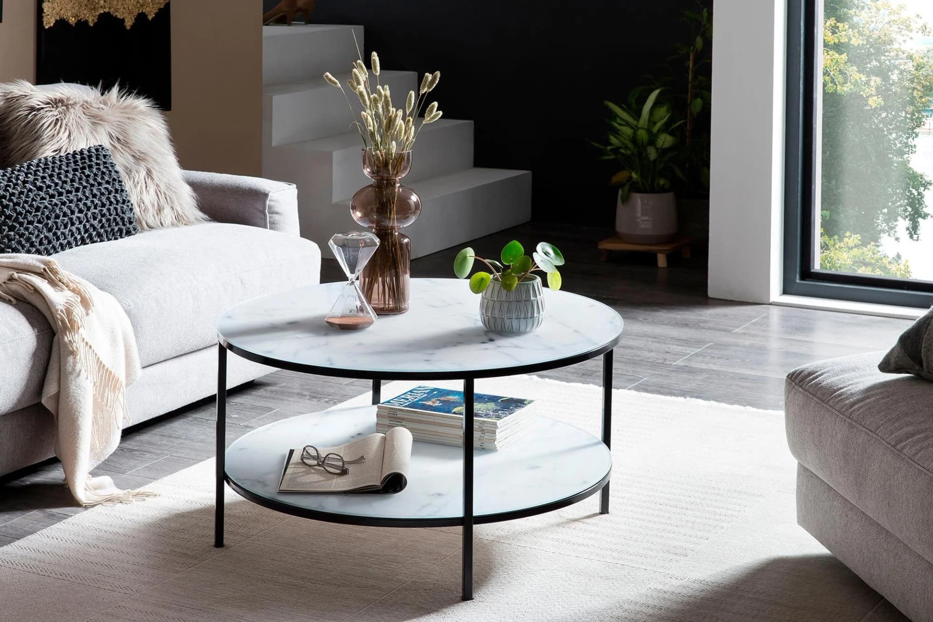 Salesfever Caorle Couchtisch Schwarz-Weiß Glas Marmoroptik