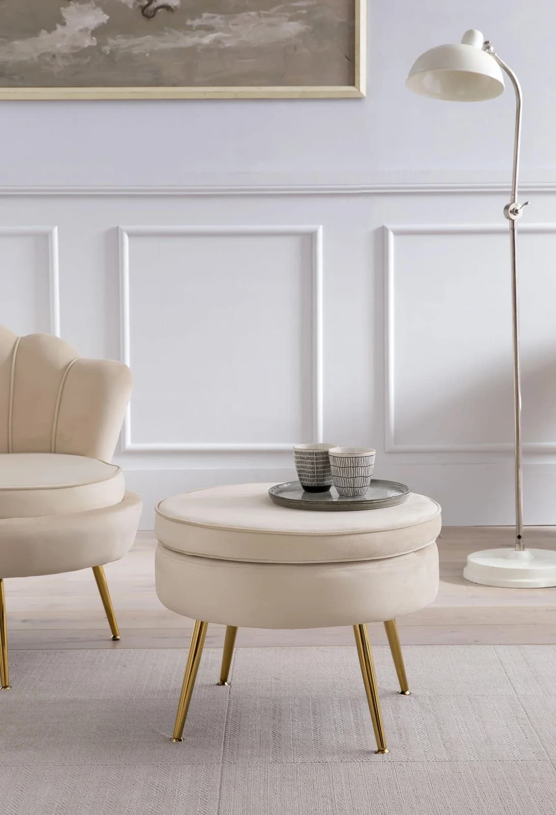 Salesfever Polsterhocker Calm Beige Gold Samt