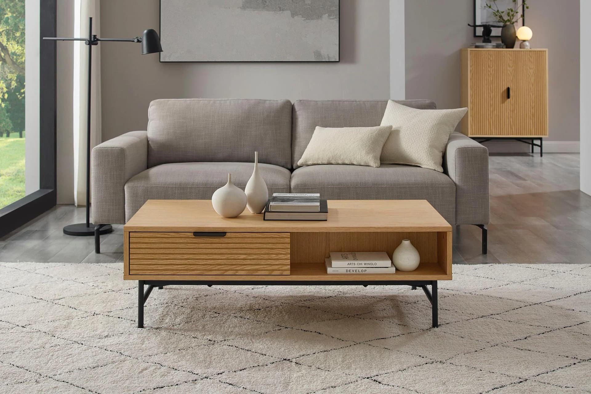SALESFEVER Visby Couchtisch mit Stauraum Schwarz/Natur