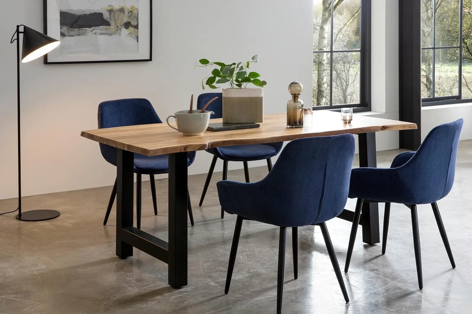 Salesfever Essgruppe 5-tlg. Akazie Massivholz Cord Dunkelblau