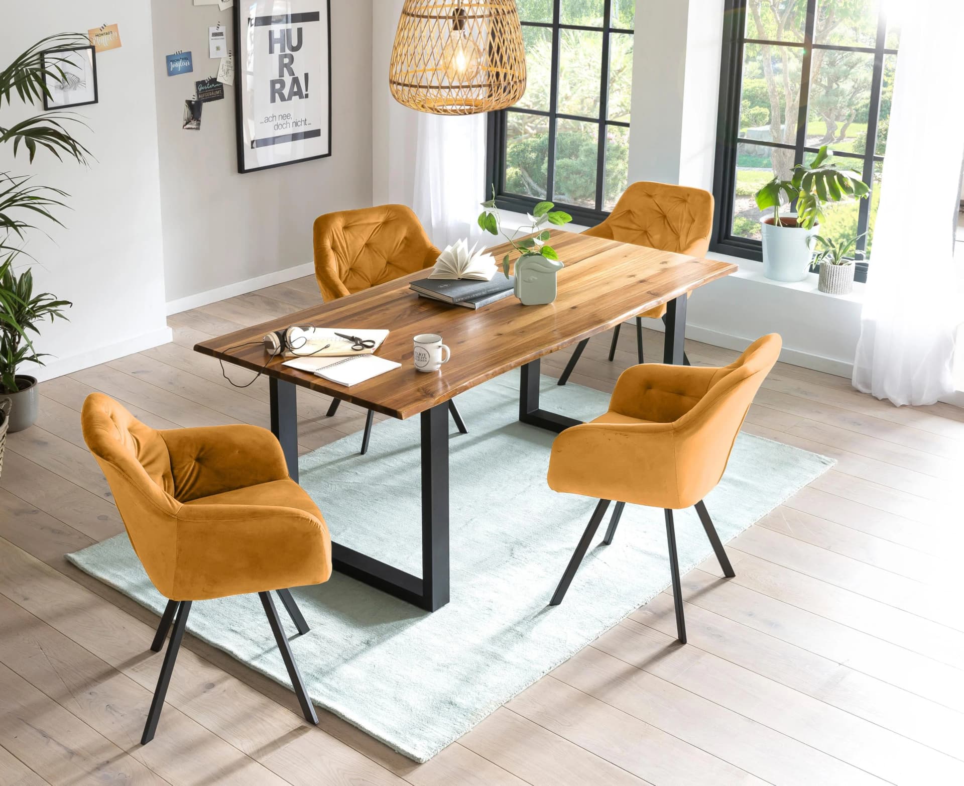 Essgruppe SALESFEVER 5-teilig Samt Massivholz Drehfunktion