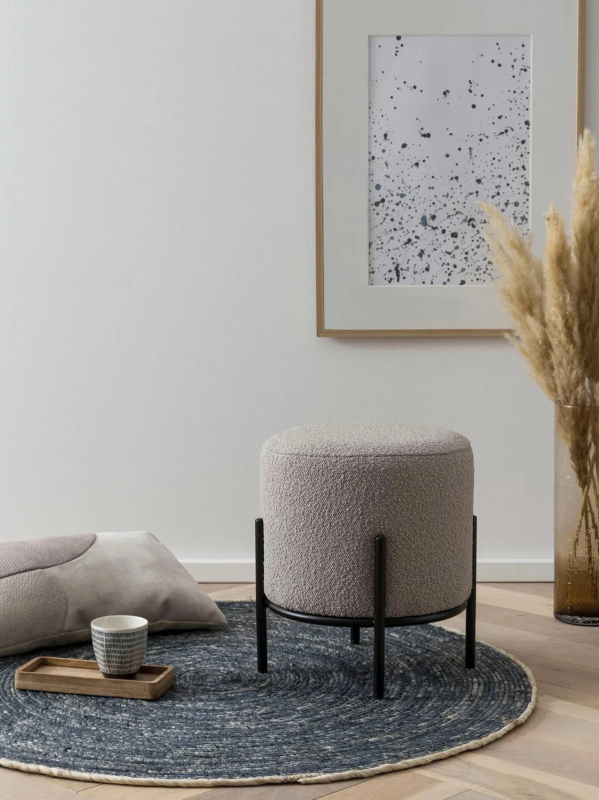 SALESFEVER Polsterhocker Taupe Schwarz Metall Design-Gestell