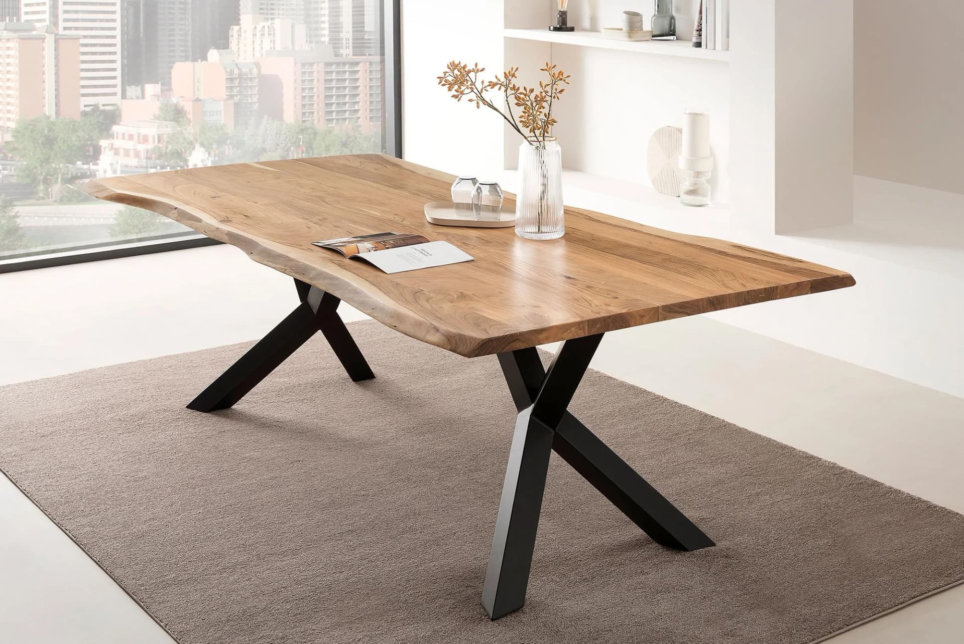 Esstisch SALESFEVER Designertisch für Mahlzeiten Akazienholz Massivholz