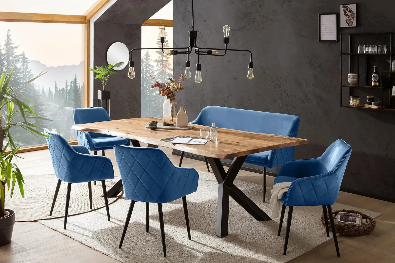 Eckbankgruppe SALESFEVER Landhausstil Massivholz Metall Polyester