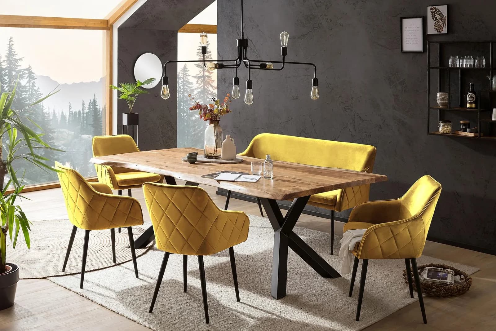 Salesfever Eckbankgruppe Landhausstil Senfgelb Akazie Metall