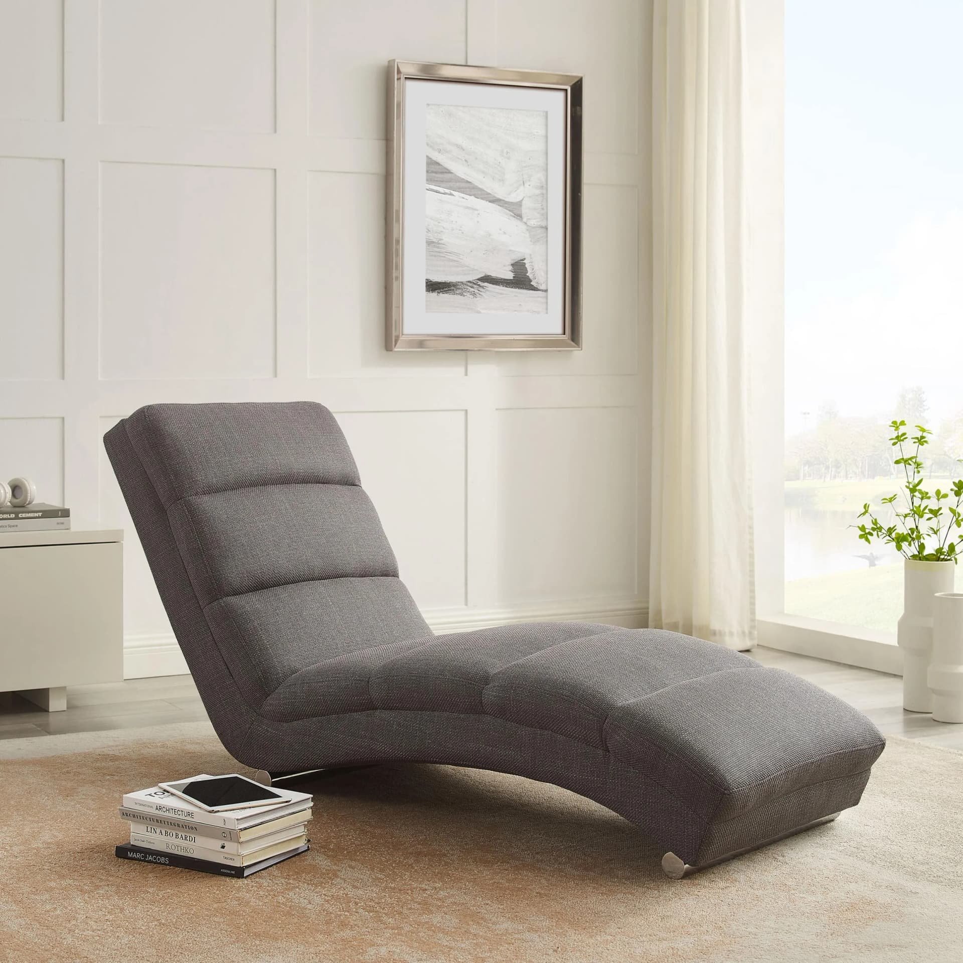Salesfever Relaxliege Grau Chrom Quergesteppt