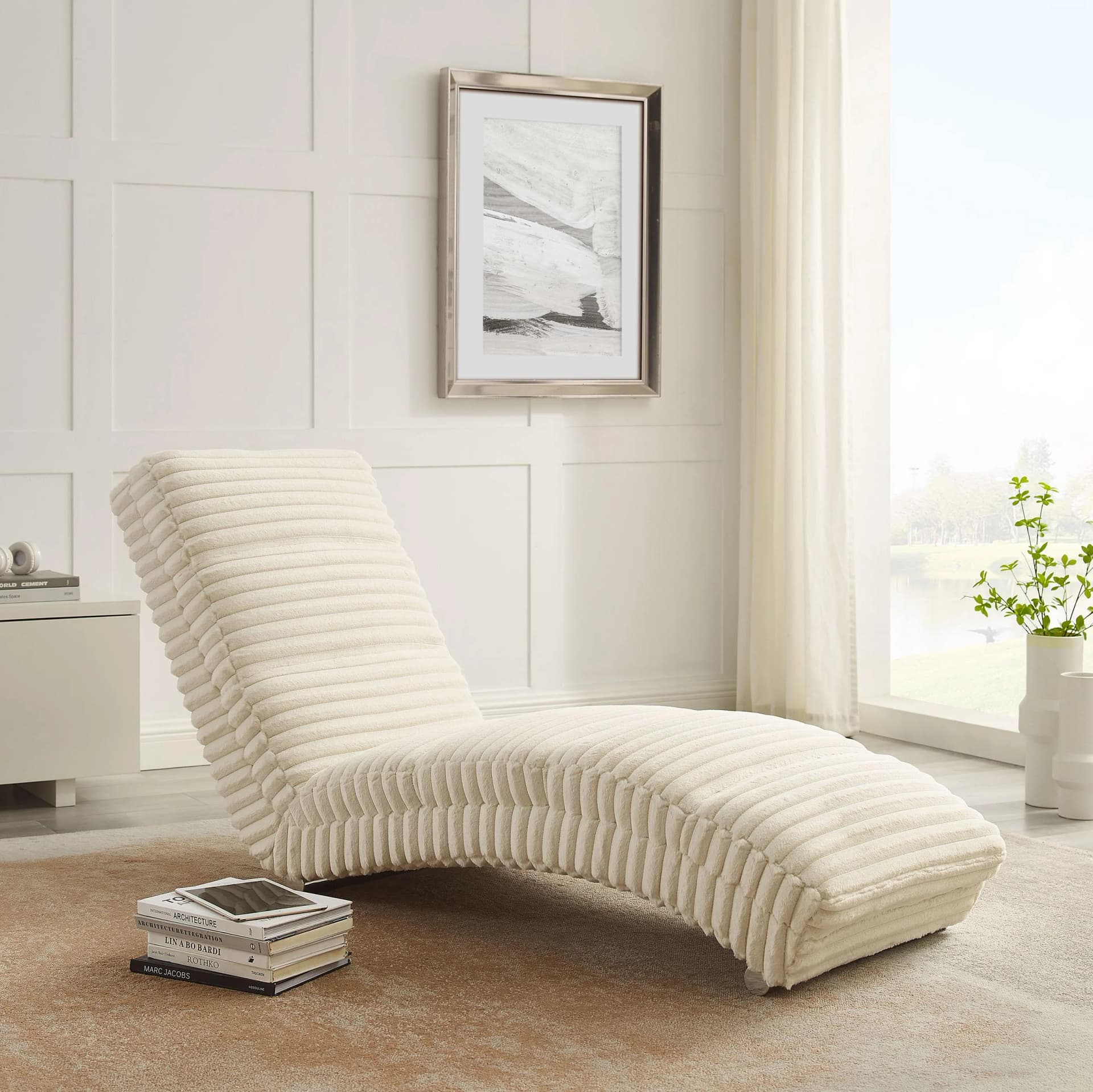 Salesfever Relaxliege Beige Cordstoff Chrom