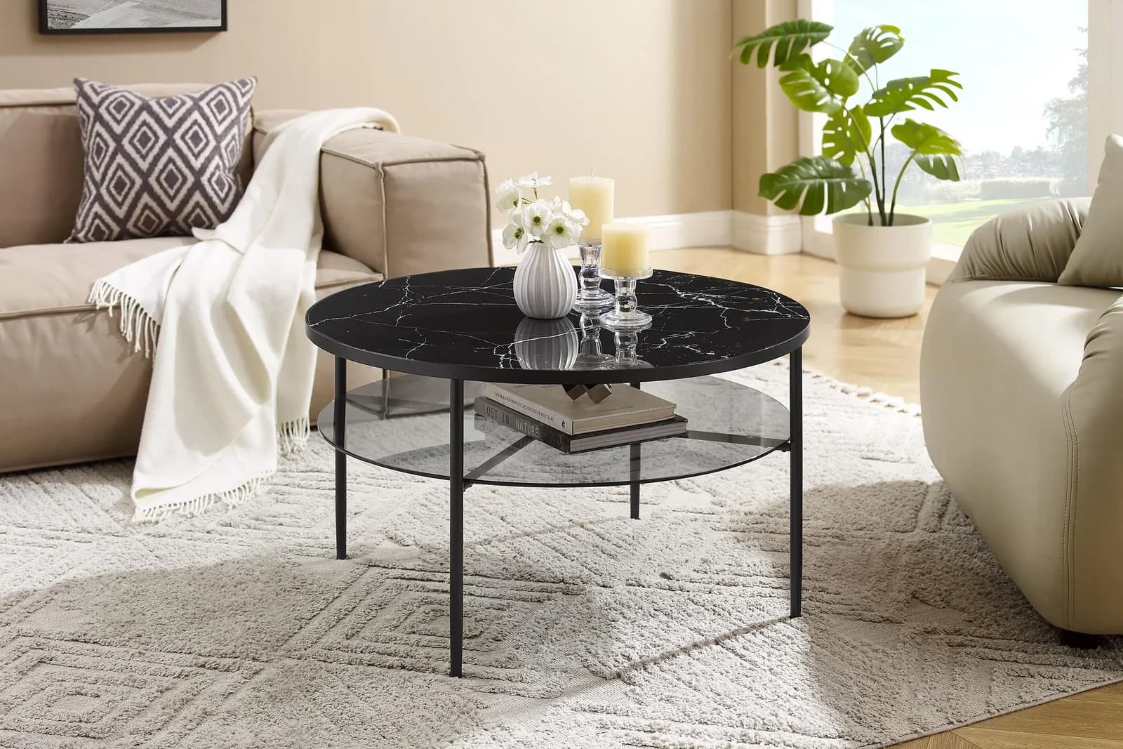 Couchtisch SALESFEVER Designer Couchtisch Schwarz Marmoroptik