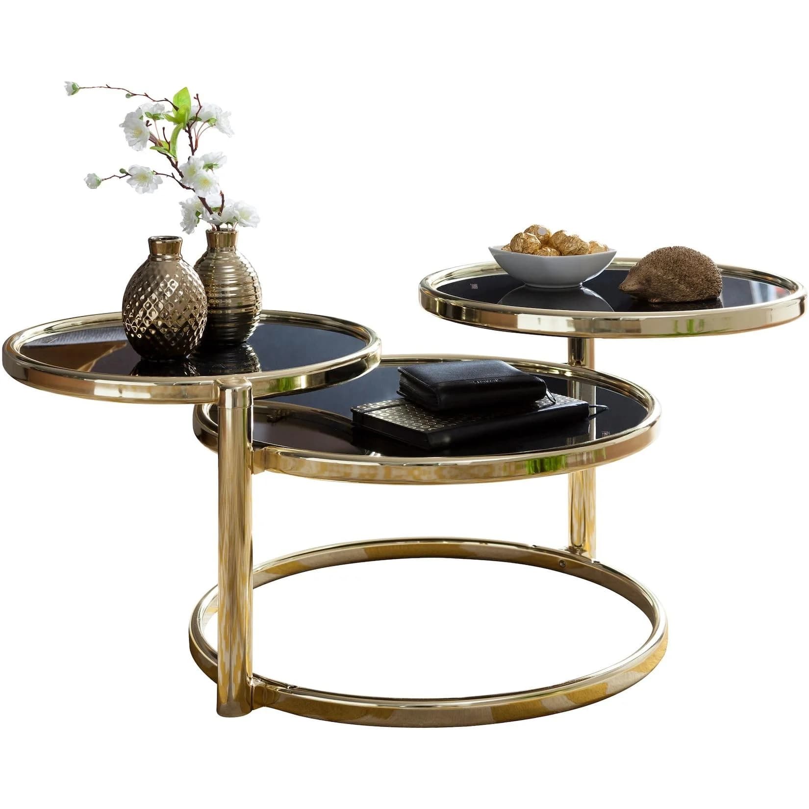 KADIMA DESIGN Runder Glastisch mit schwenkbaren Glasplatten und Stahlgestell