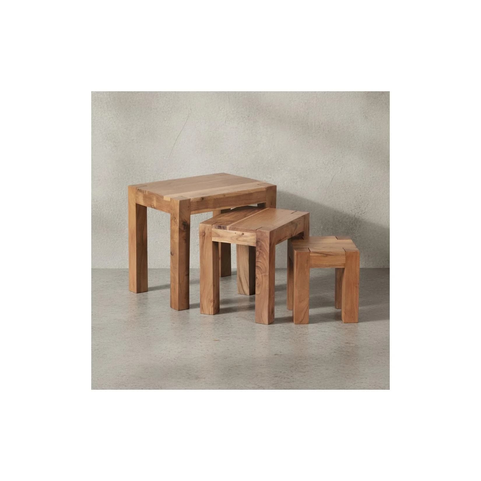 KADIMA DESIGN Holz Satztisch Set NAKO 3-teilig Massivholz Akazie Landhaus-Stil