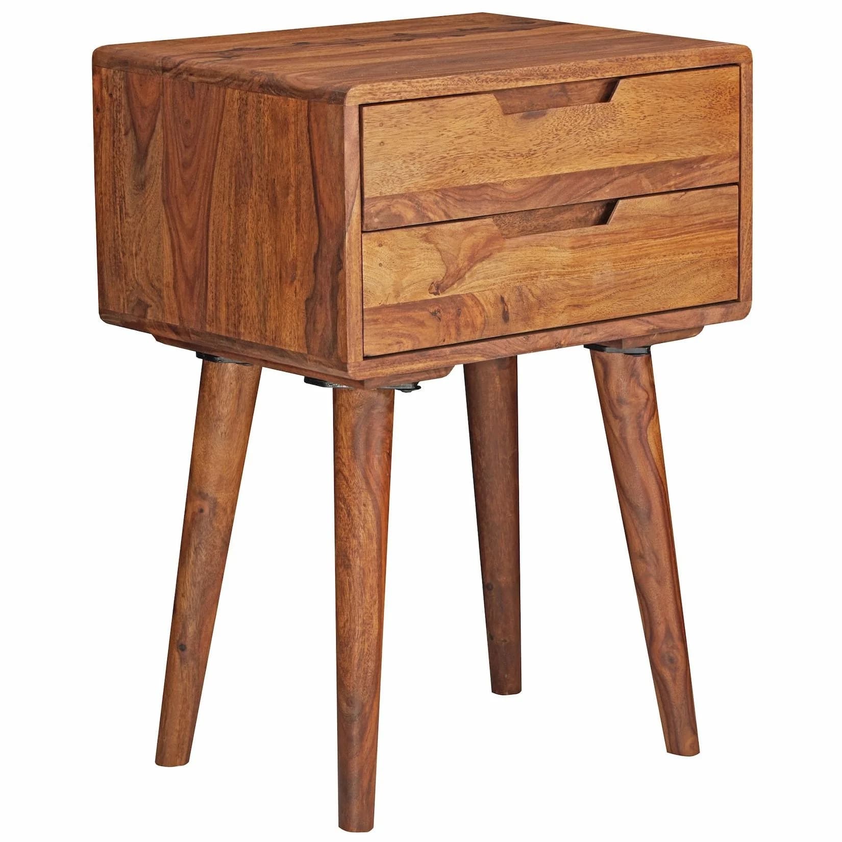 KADIMA DESIGN Nachtkästchen Massivholz Sheesham Landhaus-Stil 2 Schubladen