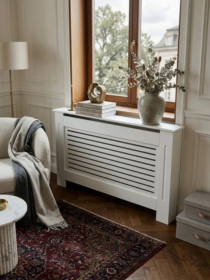 KADIMA DESIGN Heizkörperverkleidung Weiß Lamellen-Muster MDF - Bild 4