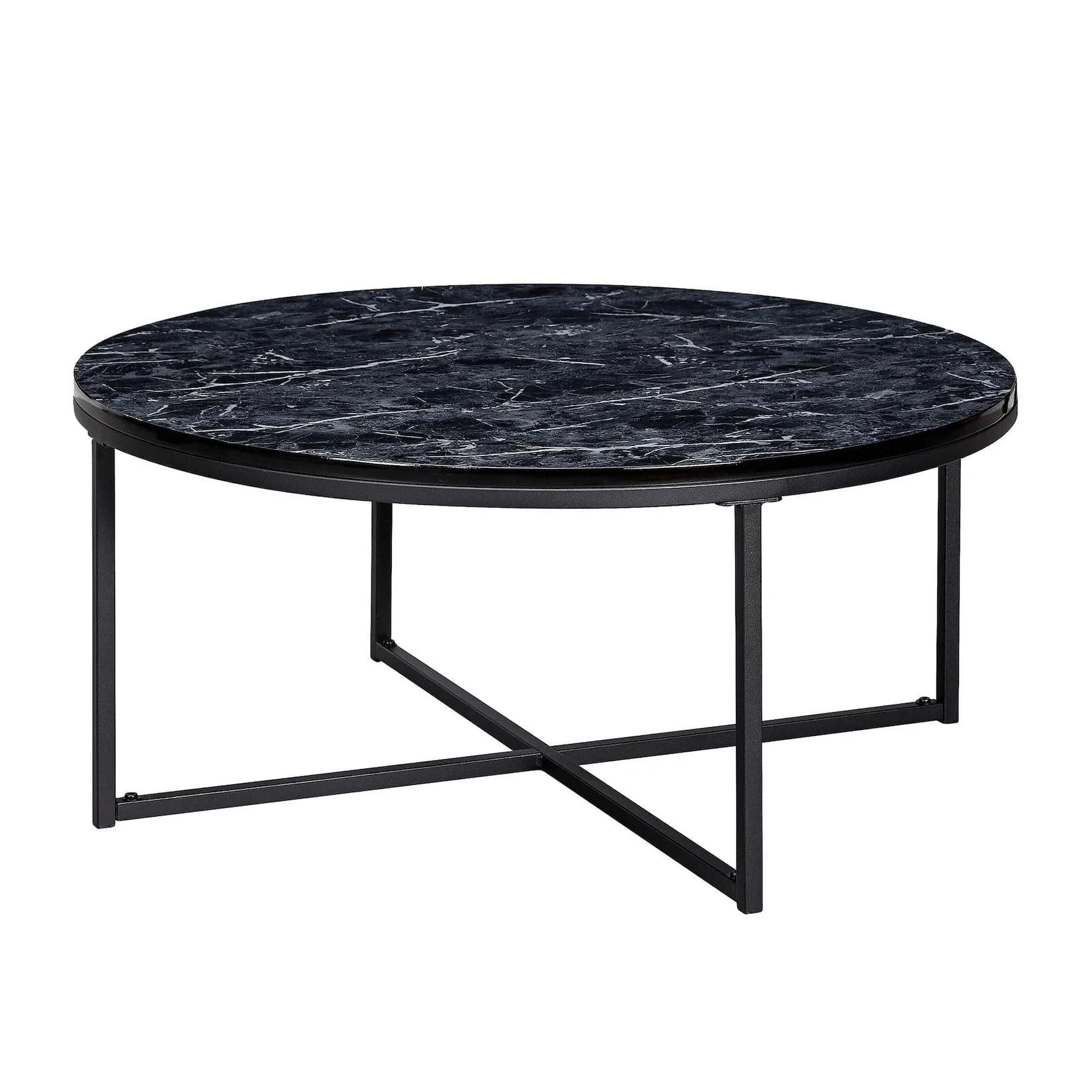 Couchtisch Designer Marmor-Optik Schwarz MDF Stahl