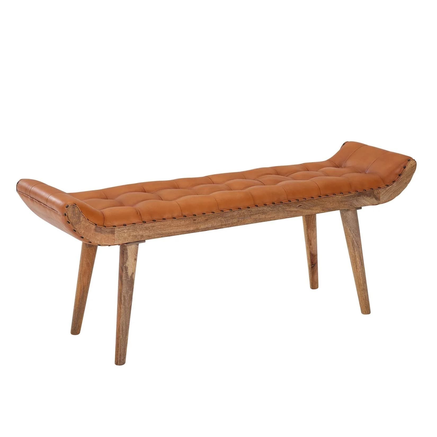 KADIMA DESIGN Sitzbank Massivholz Leder Chesterfield